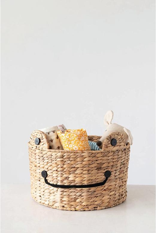 Frog Wicker Basket Hand-Woven Large Round Water Hyacinth Frog Basket Rustic Home Decor