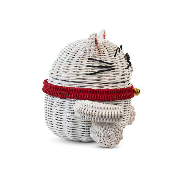 Cat Shaped Wicker Storage Basket with Lid | Rattan Decorative Bin & Shelf Organizer