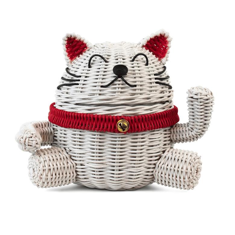 Wicker Cat Basket Rattan Storage Basket With Lid Decorative Bin Shelf Organizer