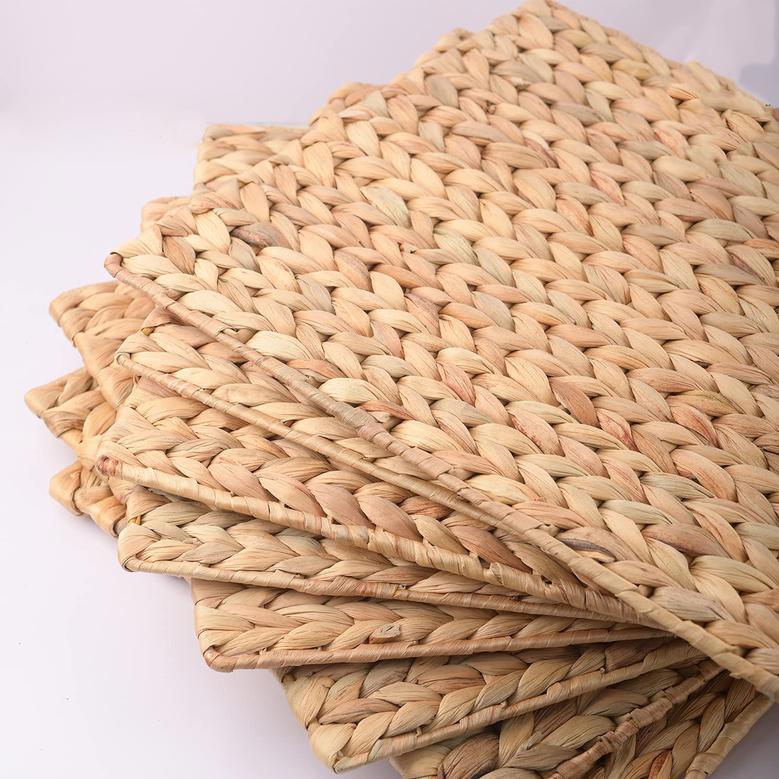 Wicker Rectangle Woven Placemats for Dining Table Set of 10 Rustic Farmhouse