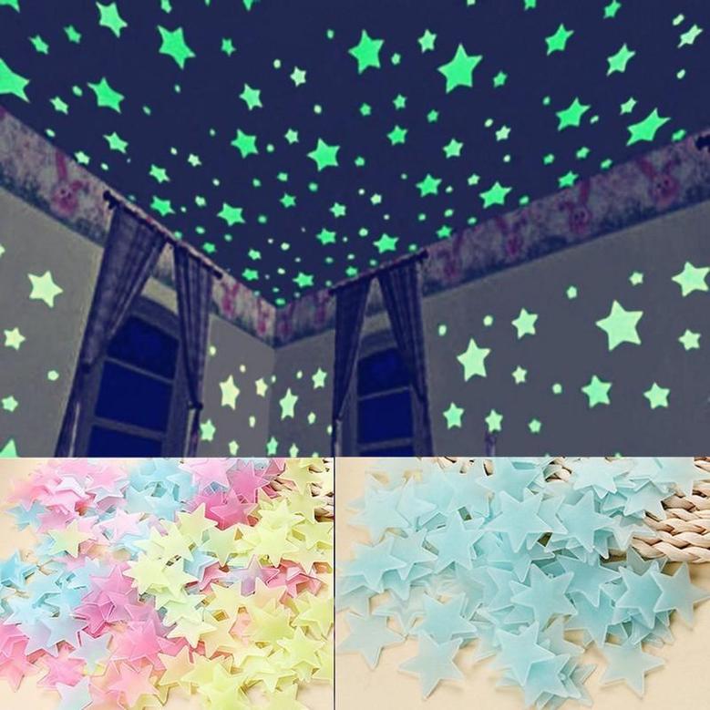 100pcsglowing Star 3d Stars Stickers Room Decoration Glow Shine In The Dark Luminous On Wall Glowing Star Stickers For K