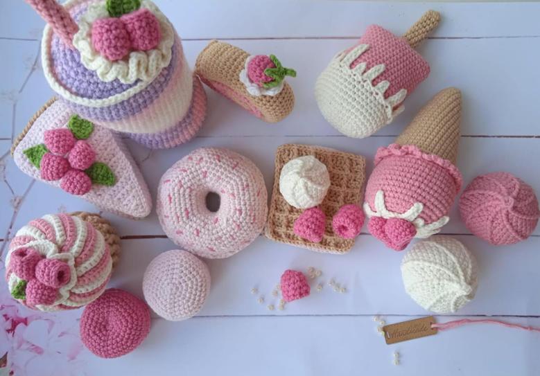 Crochet Sweets Set 12 Pcs Crochet Play Food Set Kitchen Play Set For Kids