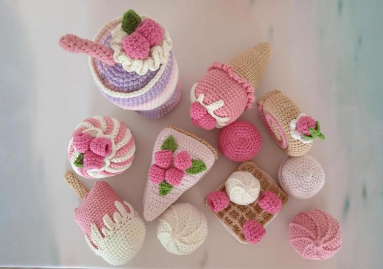 Crochet Sweets Set 12 Pcs Crochet Play Food Set Kitchen Play Set For Kids