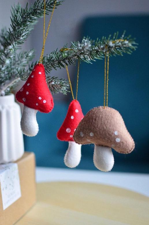 Felt Mushrooms Set Of 6, Woodland Baby Shower Decorations Little Amanita