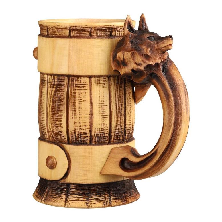 Wooden Beer Mug Fox, Viking Mug, Beer Stein, Wooden Tankards, German Style Mug, Nord Mug