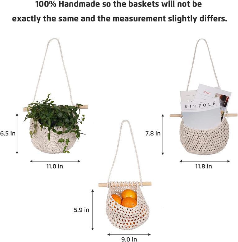 White Jute Fruit Basket Hanging Wall Vegetable Fruit Baskets 3 Tier for Kitchen