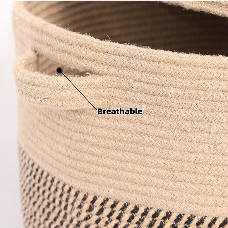 Black Mix Jute Storage Basket With Handles Extra Large Seagrass Laundry Basket With Lid
