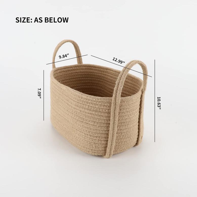 Rectangular Jute Basket Natural Straw Rope Baskets with Handles Farmhouse Bathroom Decor