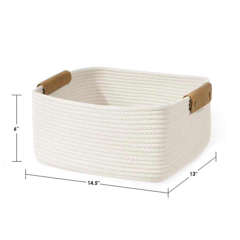 White Rectangular Jute Basket Woven Basket with Handles for Baby Nursery Living Room Bathroom