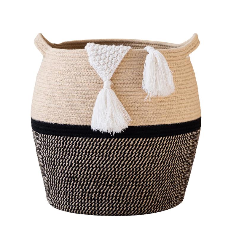 Black Jute Basket Large Cotton Rope Basket Woven Baby Laundry Hamper Basket for Organizing Living Room