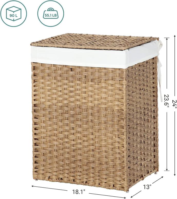 Natural Jute Seagrass Laundry Basket With Lid Large Seagrass Lidded Basket Removable Liner