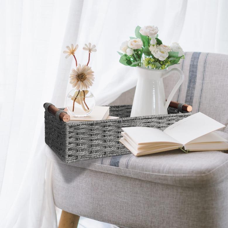 Grey Seagrass Basket Small Seagrass Baskets for Organizing with Handle Decorative Storage Bins
