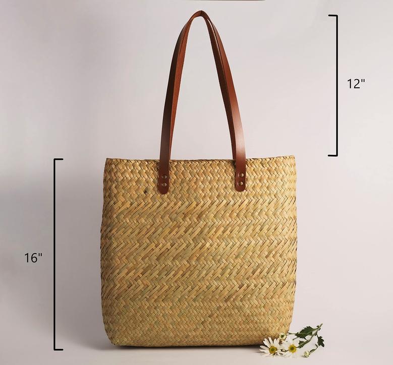 Large Seagrass Tote Basket Woven Straw Market Basket Tote Bag with Fabric Lining Gift For Her