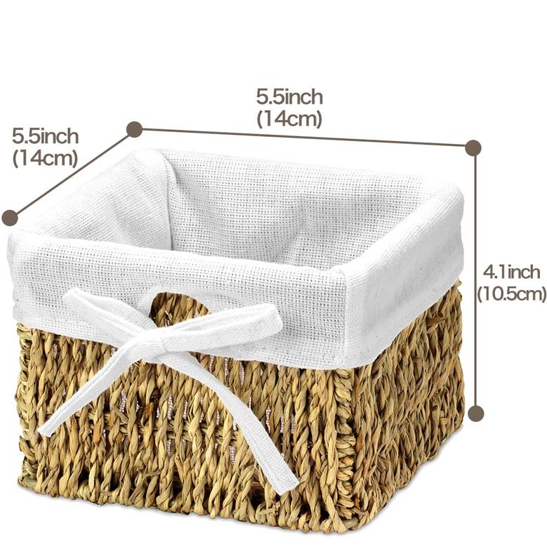 Brown Small Seagrass Storage Cubes Set of 6 Organizer Bins with Liner Room Decor