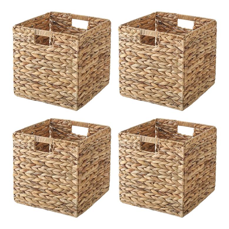 Natural Large Hyacinth Cube Basket Set of 4 Laundry Organizer For Home Decor