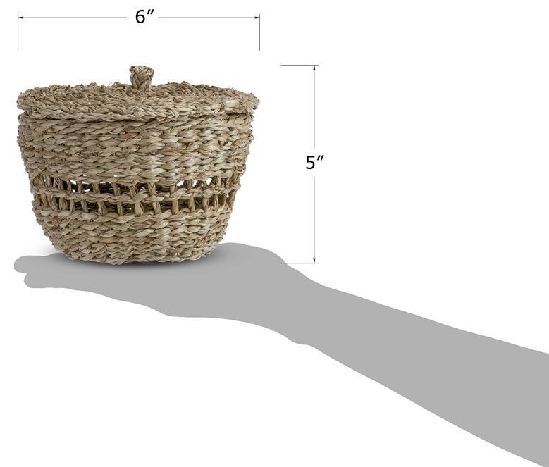 Natural Small Round Seagrass Basket Box With Lid For Home Decor