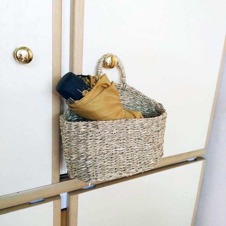 Natural Small Seagrass Hanging Wall Basket Hobo Home Decor