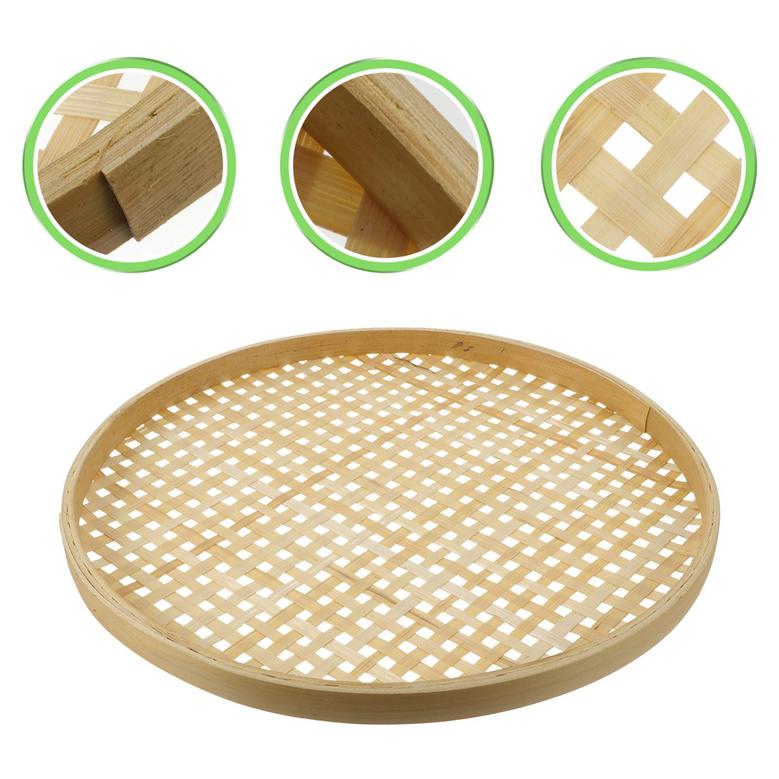 Natural Bamboo Weave Fruit Basket Large Flat Round Bamboo Bread Basket For Home Decor
