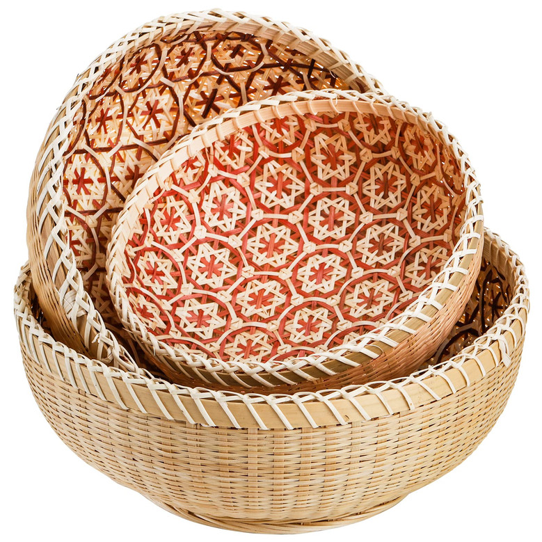 Natural Round Bamboo Bread Fruit Baskets Set of 3 Serving Basket Farmhouse Decor