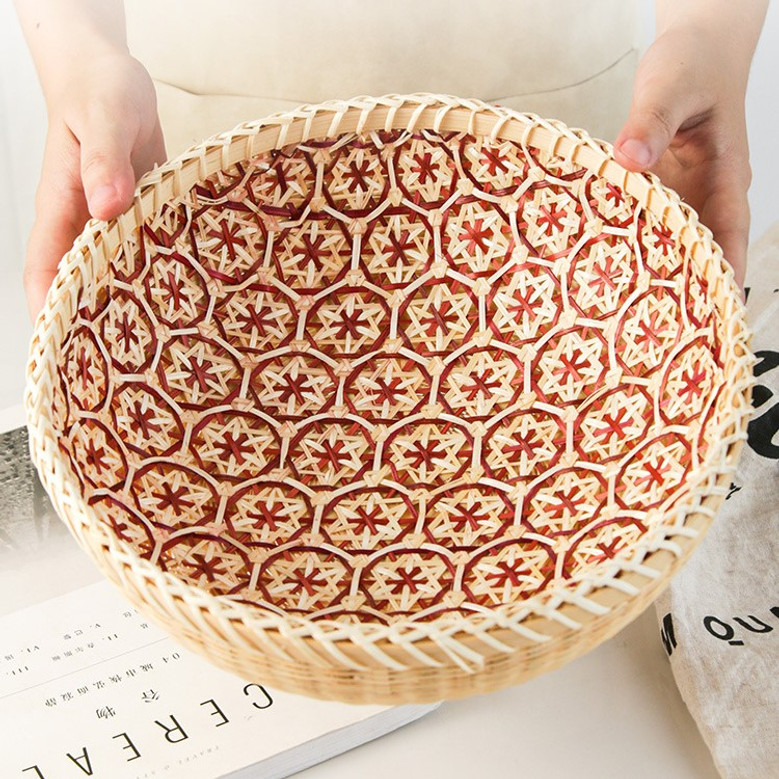 Natural Round Bamboo Bread Fruit Baskets Set of 3 Serving Basket Farmhouse Decor