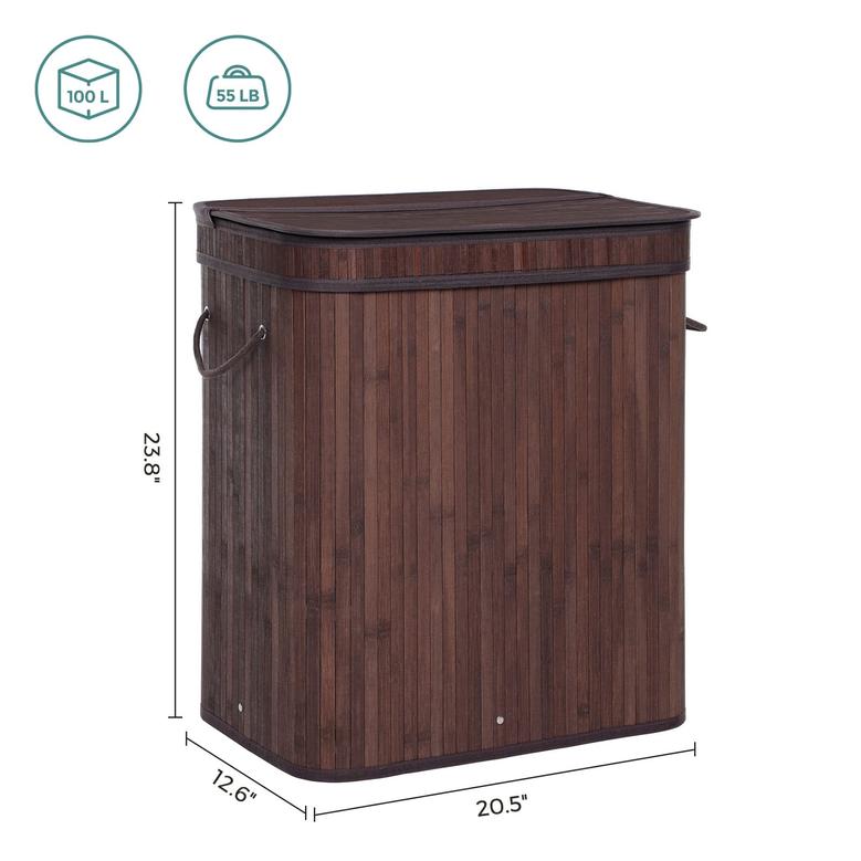 Brown Bamboo Laundry Basket with lid and handles Foldable Storage Basket for Laundry Room