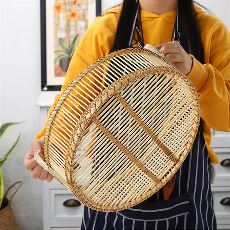 Natural Large Round Bamboo Weave Bread Fruit Basket With Handle housewarming decor