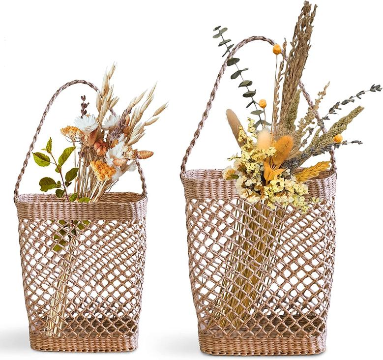 Rectangular Willow Wall Hanging Baskets Set of 2 Seagrass Utility Baskets pantry organizer
