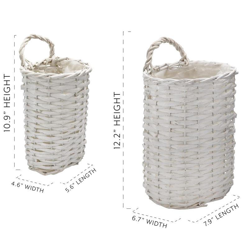 White Small and Medium Willow Wall Hanging Baskets Set of 2 Rustic Farmhouse