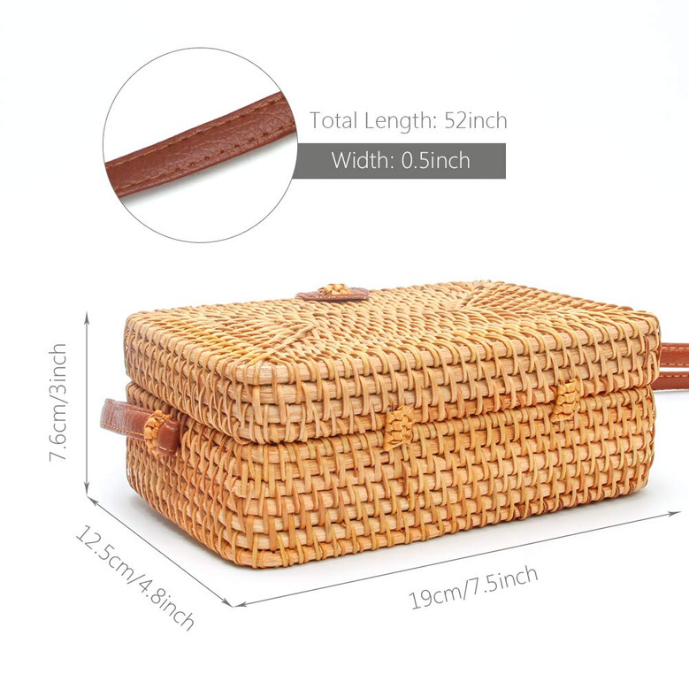 Brown Square Wicker Bag Crossbody Rattan Bag Boho Clutch Woven Handbag Gift For Her