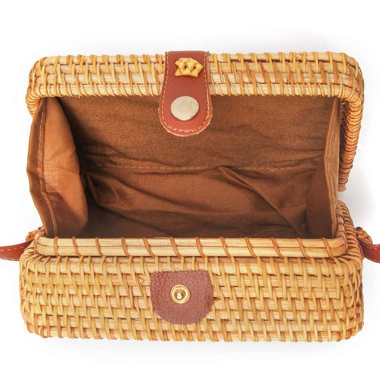 Brown Square Wicker Bag Crossbody Rattan Bag Boho Clutch Woven Handbag Gift For Her