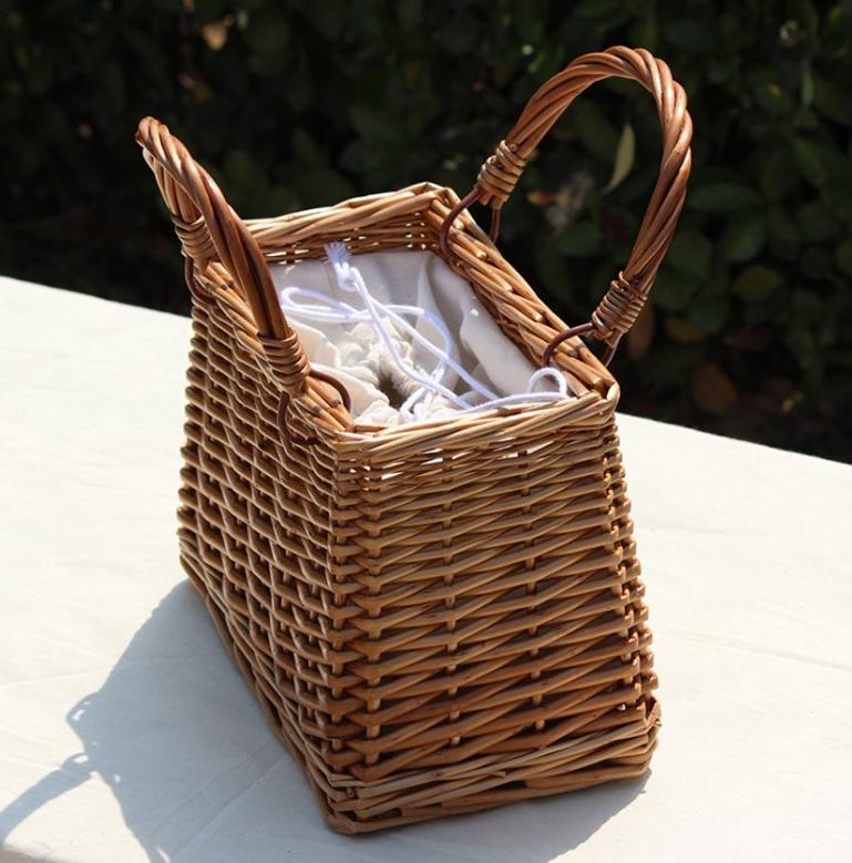 Khaki Rectangular Wicker Bag vintage chic Basket Purse Women Straw Tote Gift For Her