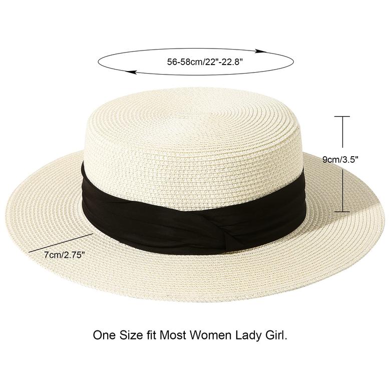 Ivory White Straw Hat Wide Brim Straw Boater Hat Foldable Beach Hat for Women Summer