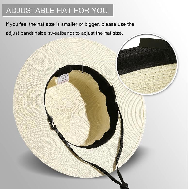 Ivory White Straw Hat Wide Brim Straw Boater Hat Foldable Beach Hat for Women Summer