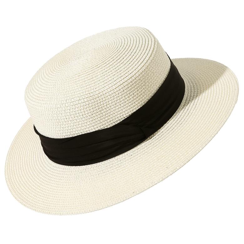 Ivory White Straw Hat Wide Brim Straw Boater Hat Foldable Beach Hat for Women Summer