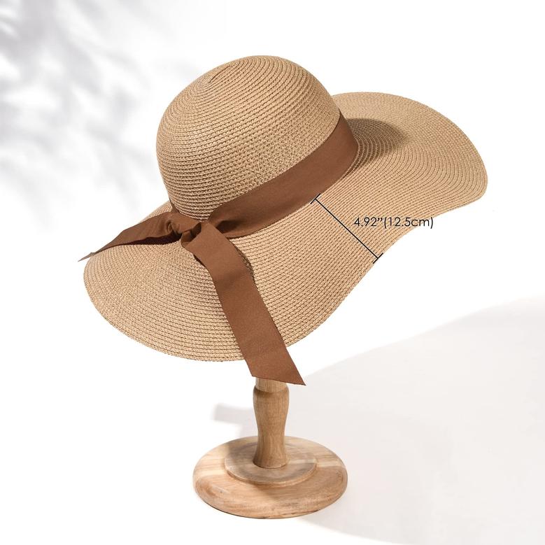 Khaki Dark Orange Straw Hat Wide Brim UPF 50 Summer Hat Foldable Roll up Floppy Beach Hats for Women