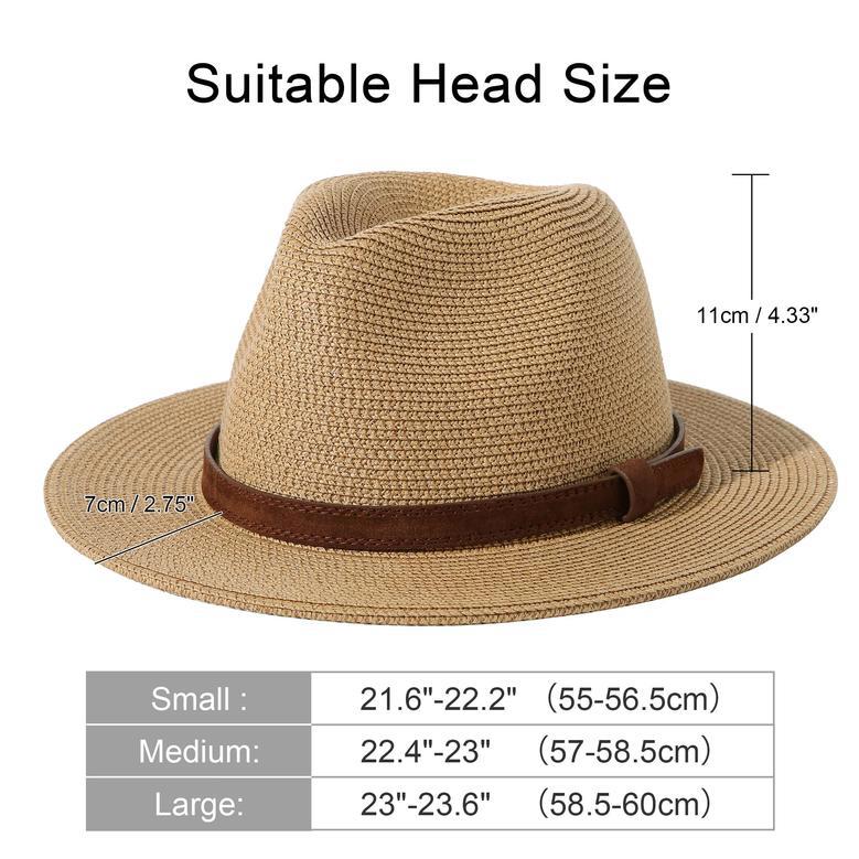 Khaki Medium Foldable Floppy Straw Hat Summer Beach Sun Hats for Men Wide Brim Hat