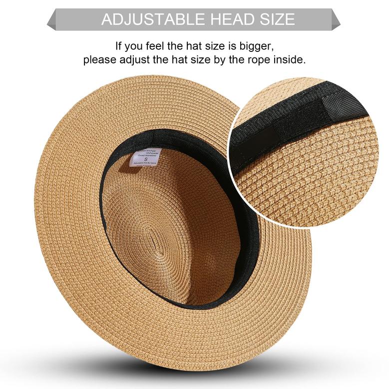 Khaki Medium Foldable Floppy Straw Hat Summer Beach Sun Hats for Men Wide Brim Hat