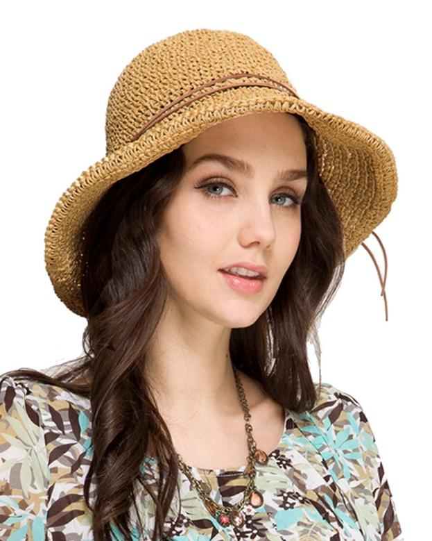 Light coffee Straw Hat Women's Wide Brim Cap Foldable Summer Beach Sun Straw Hat