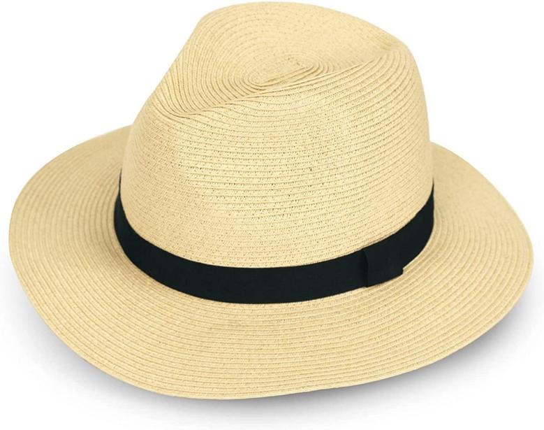 Cream Straw Hat Wide Brim Fedora Cap Style Casual Retro Summer Beach Sun Hat UPF50
