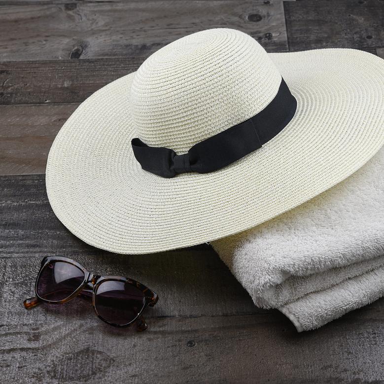 Ivory Large Straw Hat Women Floppy Sun Hat with Wide Brim Foldable Roll-Up Straw Beach Hat UPF 50