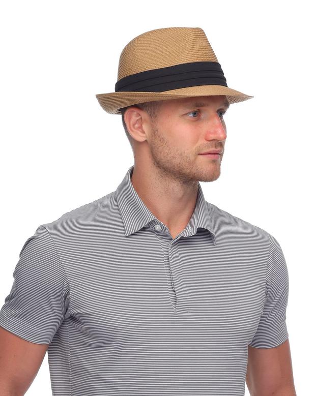 Khaki Blue Fedora Straw Hat for Unisex Foldable Roll Up Short Brim Trilby Hat Panama Beach Hat UPF 50+