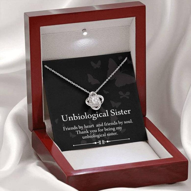 Best Gift For Unbiological Sister Love-Knot Necklace With Pod Message Card