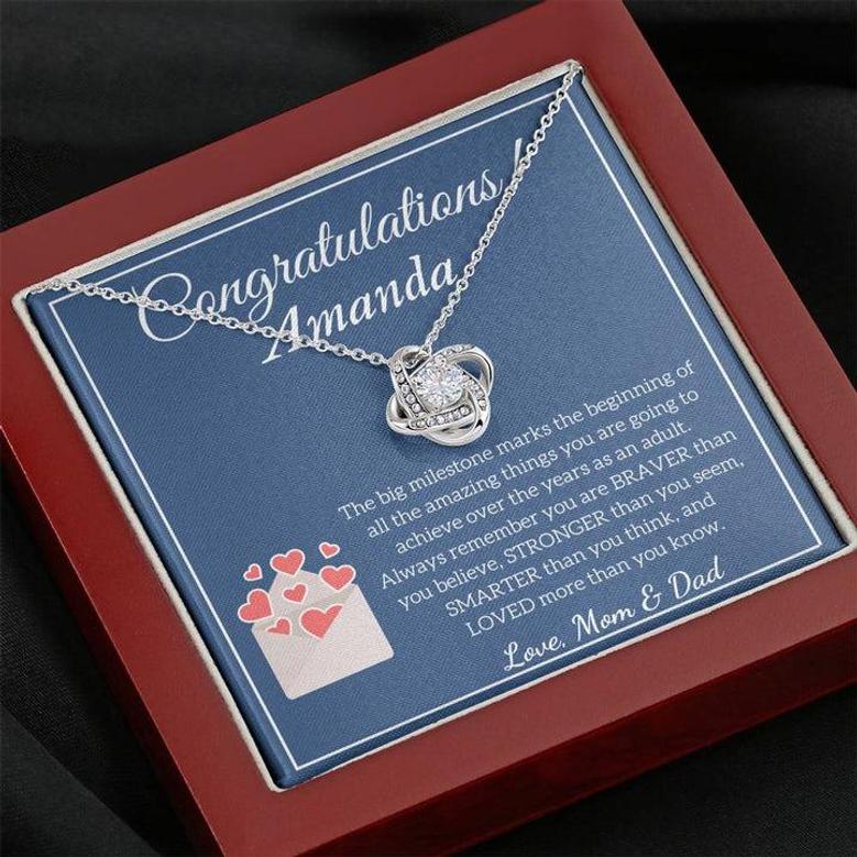 Congratulations! Amanda - Love, Mom & Dad - Love Knot Necklace