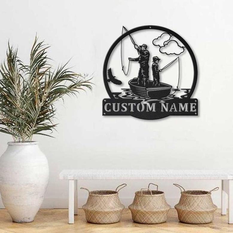 Personalized Fishing Father And Son Monogram Metal Sign, Custom Name, Fishing Father And Son Sign, Fishing Gift, Custom Father And Son Metal Sign
