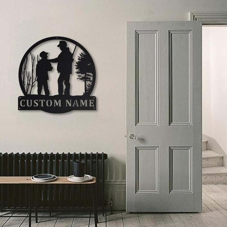 Personalized Hunting Father And Son Monogram Metal Sign, Custom Name, Hunting Lover Sign Decoration For Living Room, Custom Father And Son Metal Sign