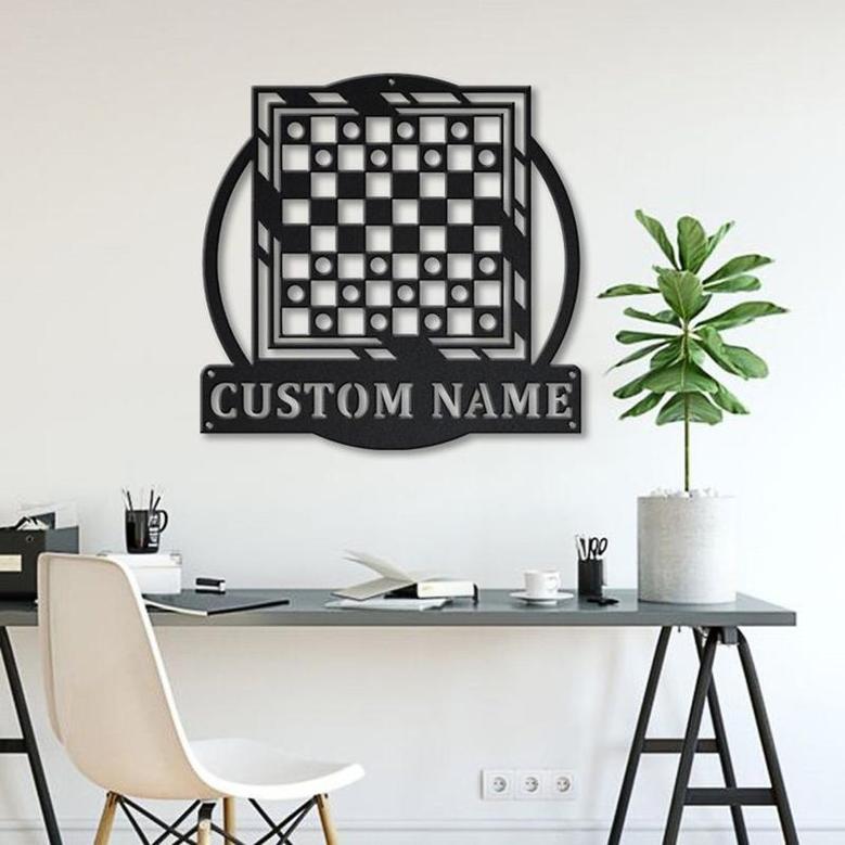 Personalized Game Checkers Monogram Metal Sign, Custom Name, Game Checkers, Game Lover Sign, Decoration For Living Room, Custom Game Metal Sign
