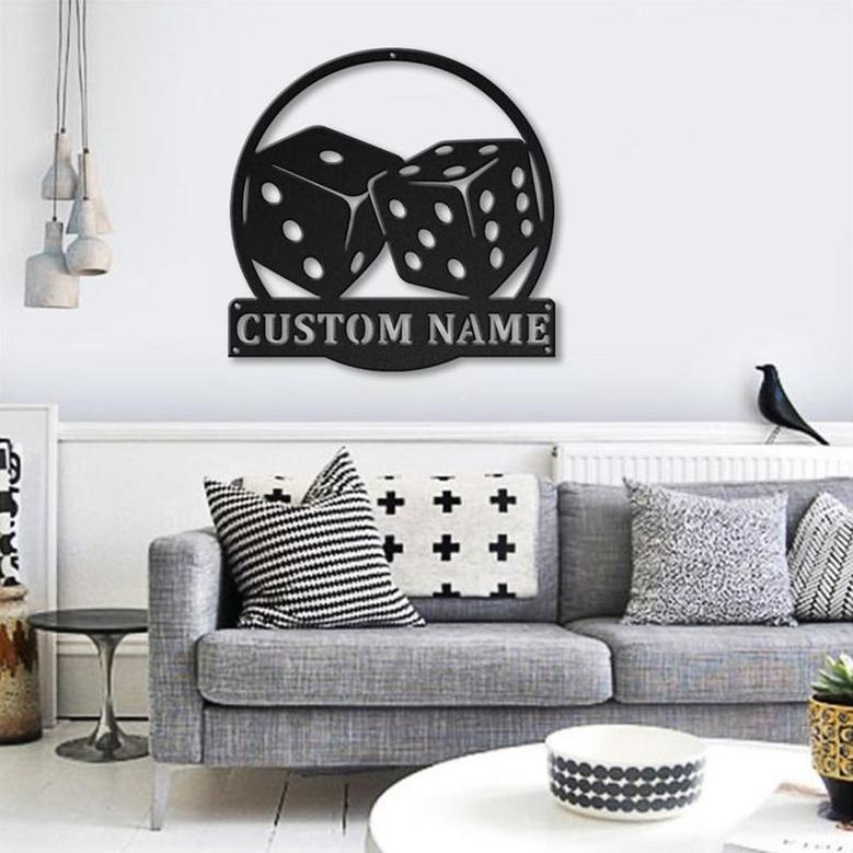 Personalized Game Dice Monogram Metal Sign, Custom Name, Game Dice Sign, Game Lover, Decoration For Living Room, Custom Game Metal Sign