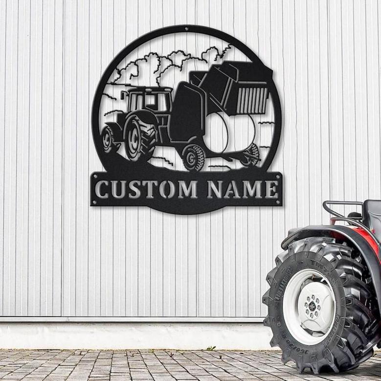 Personalized Farm Round Baler Metal Sign, Custom Name, Farm Tractor Monogram Decor Sign, Farmer Gift, Custom Job Metal Sign