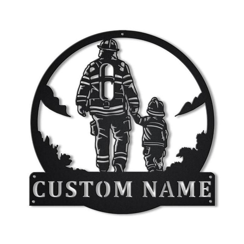 Personalized Firefighter Father And Son Metal Sign, Custom Name, Firefighter Father And Son Monogram Metal Sign, Firefighter Gift, Custom Job Metal Sign