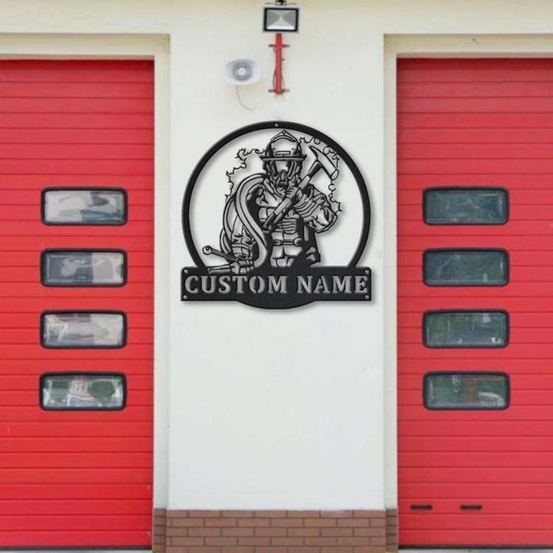 Personalized Fireman Firefighter Metal Sign, Custom Name, Fireman Firefighter Monogram Sign, Custom Job Metal Sign